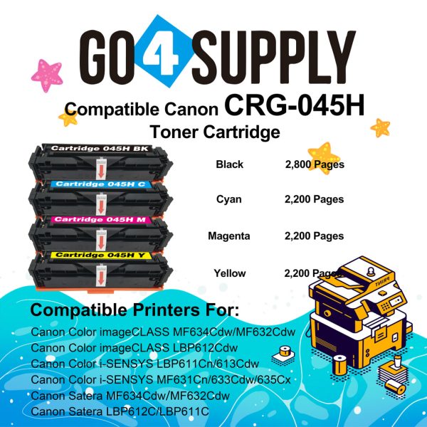 Compatible (High-Yield Page) CANON CRG-045H CRG045H (BCMY) Set Toner Cartridge Used for Color imageCLASS MF634Cdw LBP612Cdw MF632Cdw; i-SENSYS MF631Cn 633Cdw 635Cx LBP611Cn 613Cdw Online Hot Sale