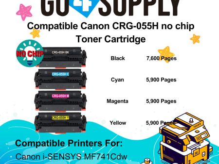 Compatible (High-Yield Page) CANON CRG055H (BCMY, NO CHIP) Set Combo CRG-055H Toner Cartridge Used for Canon i-SENSYS MF741Cdw;  i-SENSYS MF745Cdw;  i-SENSYS MG743Cx For Sale