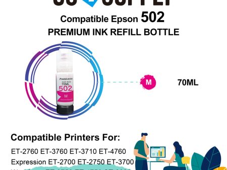 Compatible 502 Magenta Ink Refill Bottles for ET-2750 ET2760 ET-2803 ET-3750 ET-4750 ET-3760 ET-4760 ET-2850 ET-4800 ET-3700 ET-3710 ET-15000 ET-2800 ST-4000 Printer For Sale