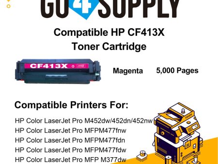 Compatible Magenta HP 413X CF413X Toner Cartridge Used for Color LaserJet Pro M452dw 452dn 452nw, Color LaserJet Pro MFPM477fnw M477fdn M477fdw, Color LaserJet Pro MFP M377dw Printers Cheap