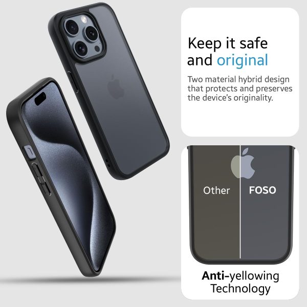 iPhone 15 Pro Max (FOSO) Royal Shock Proof Back Cover Case | (TPU+PC) - (Matte Black) on Sale