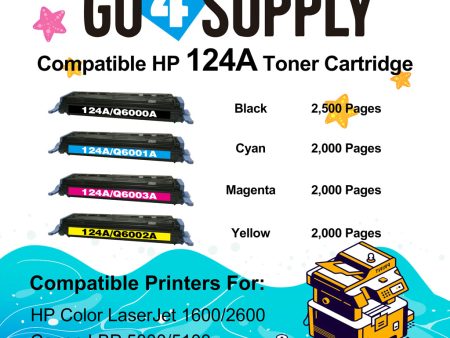 Compatible Combo Set HP 124A Q6002A Q6001A Q6000A Q6003A to use with Color Laser Jet 1600 2600n 2605dn 2605dtn CM1015mfp CM1017mfp Printers Cheap